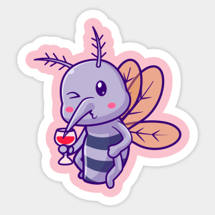 Cute Mosquito Drinking Blood Cartoon Sticker